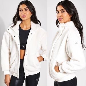 NWT Alo Yoga Sherpa Varsity Bomber Jacket Ivory